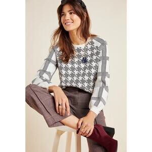 Anthropologie Bailey Houndstooth Crewneck Sweater Womens Small White Windowpane
